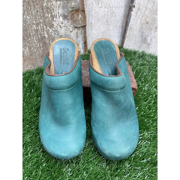 Sanita Sandra Forrest Green Leather Wooden Clogs EU36 - Picture 3 of 7